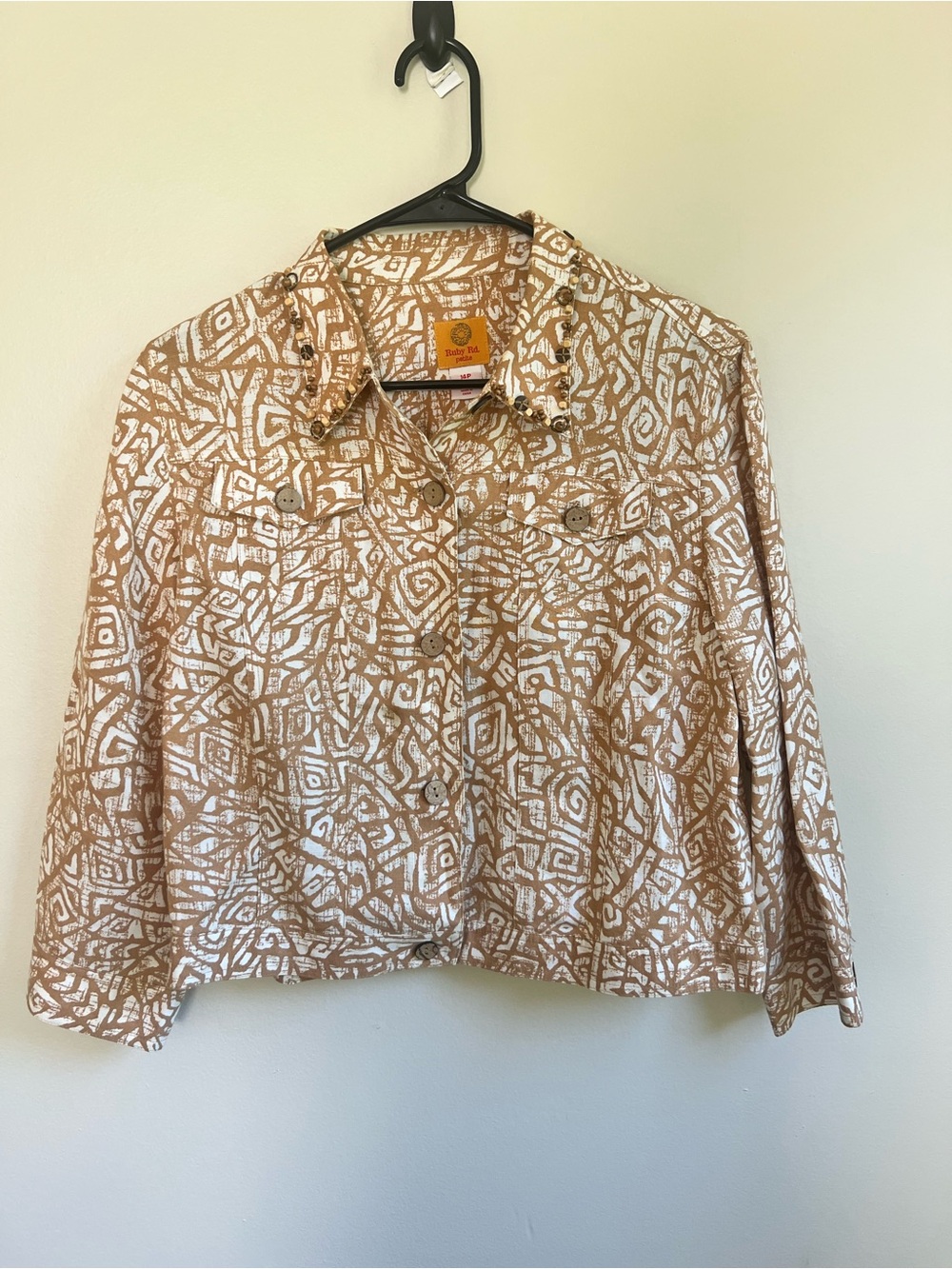 Ruby Rd. Beige & White Geometric Button-Front Shirt Jacket - Picture 6 of 10